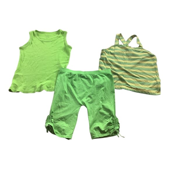Girls Lot Of 3 Size 7/8 Green Stripe Tank Top T-Shirt & Capri Leggings - Picture 10 of 12